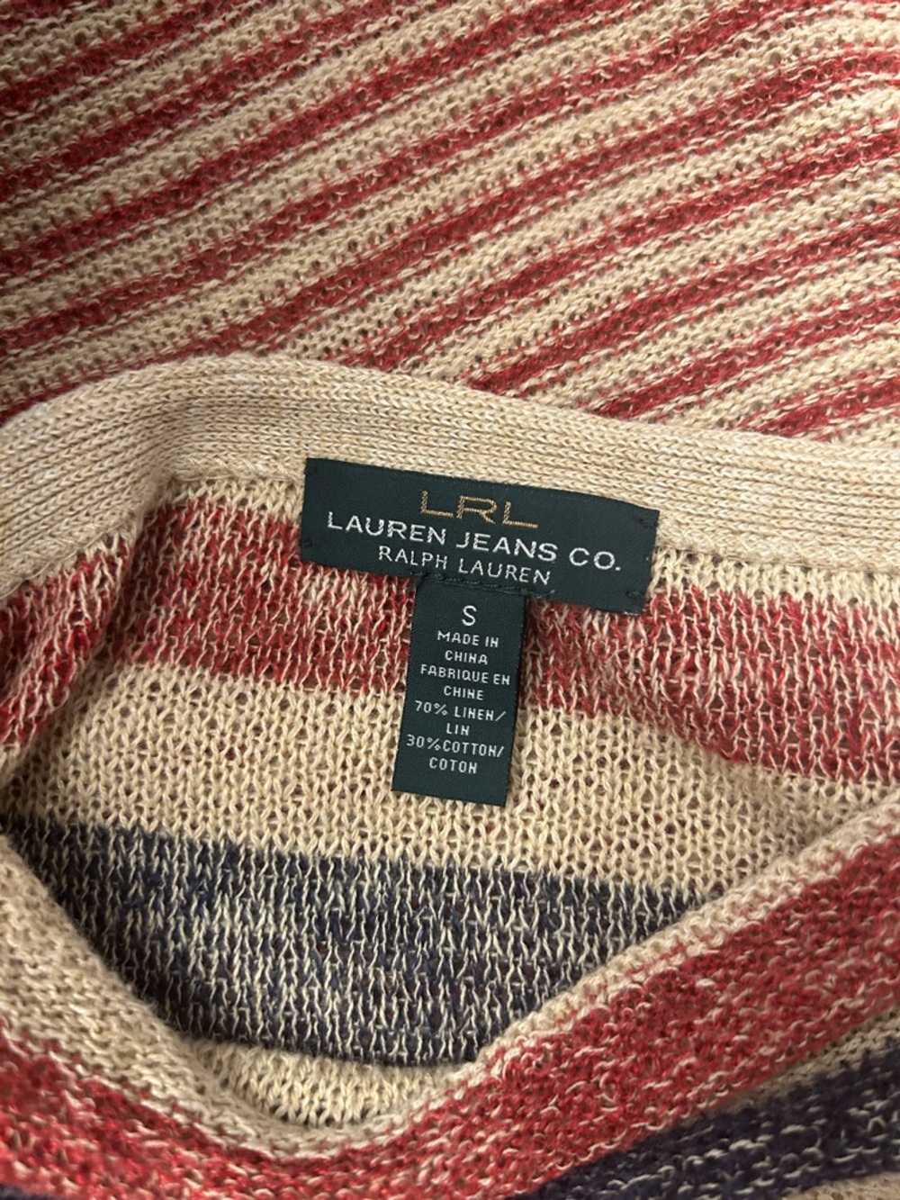 Ralph Lauren vintage Red Blue Tan USA Womens Linen Blend Knit Top - Picture 6 of 6